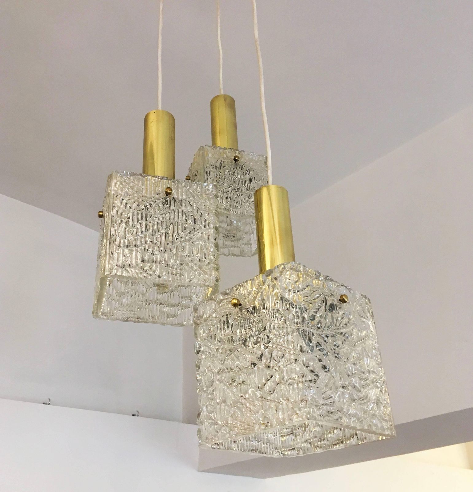 Cascading Textured Glass And Brass Chandelier By J.T. Kalmar photo vinterior