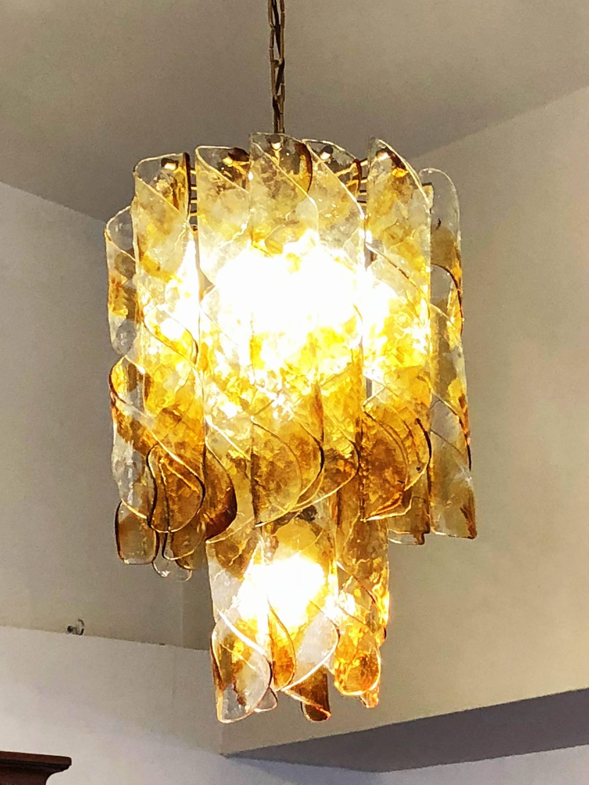 Italian Murano Amber Twisted Glass Chandelier By Mazzega photo buy