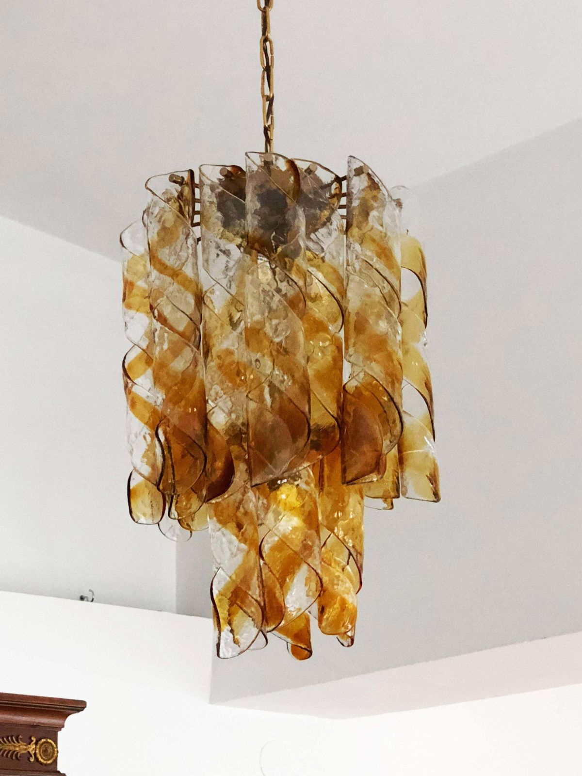 Italian Murano Amber Twisted Glass Chandelier By Mazzega photo vintage