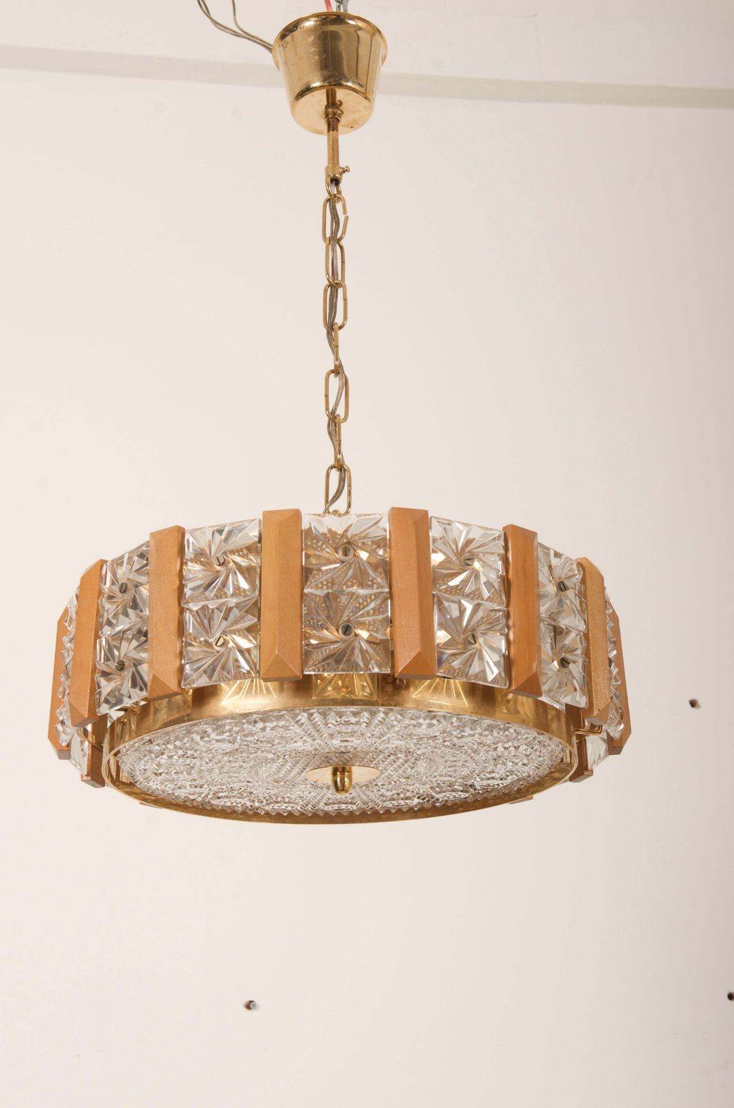 Carl Fagerlund For Orrefors Glass, Brass And Teak Chandelier photo 1775.0