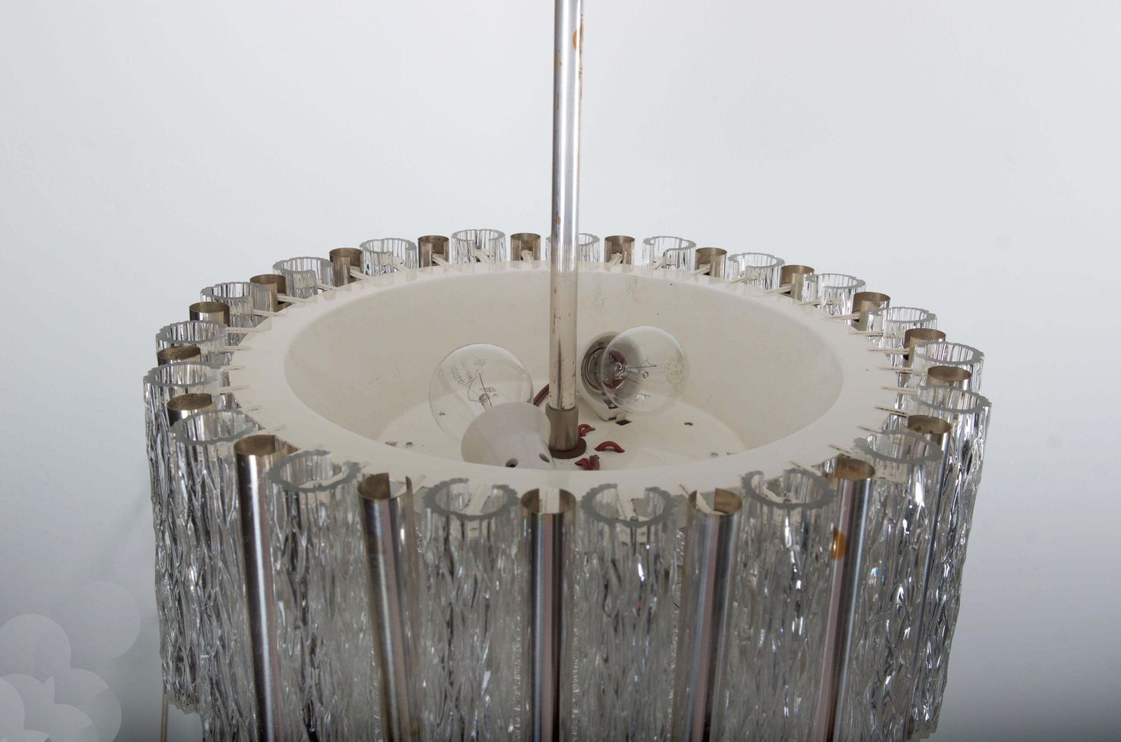 Midcentury Ice Glass Chandelier By Kaiser Leuchten photo for sale
