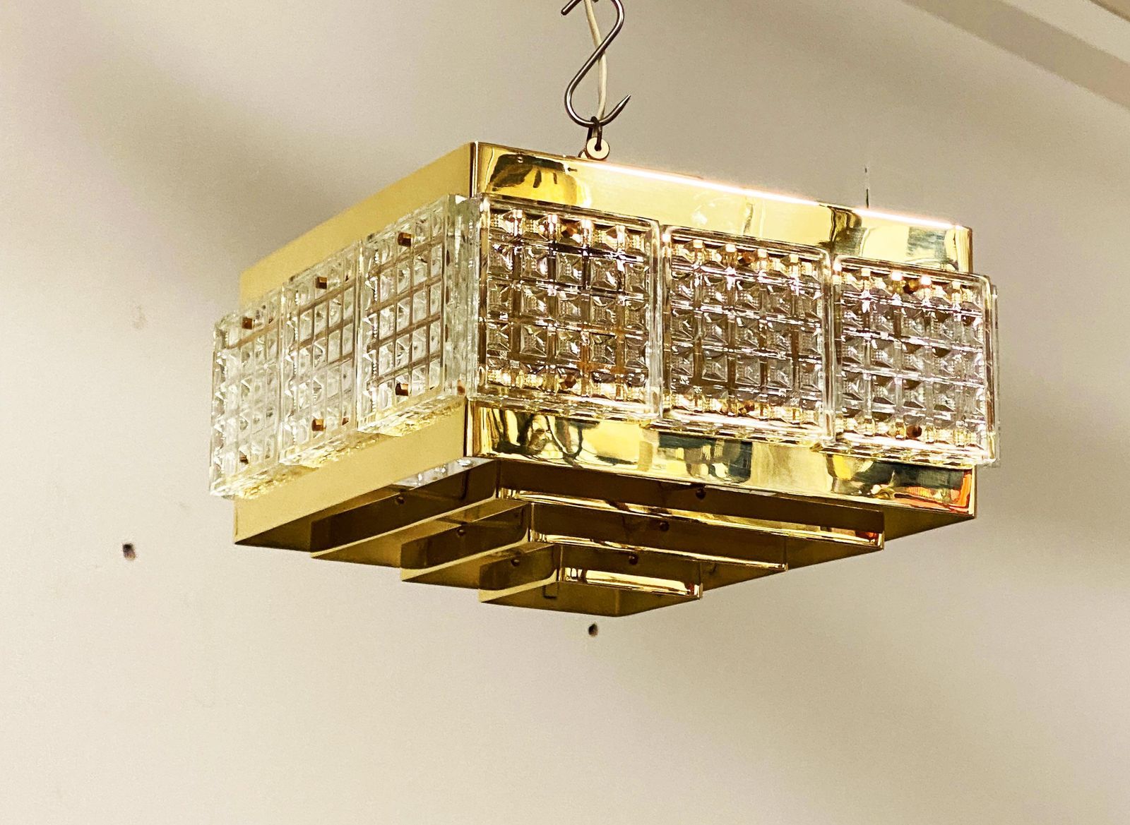 1924.0 Brass And Glass Chandelier By Orrefors From The 1960s photo
