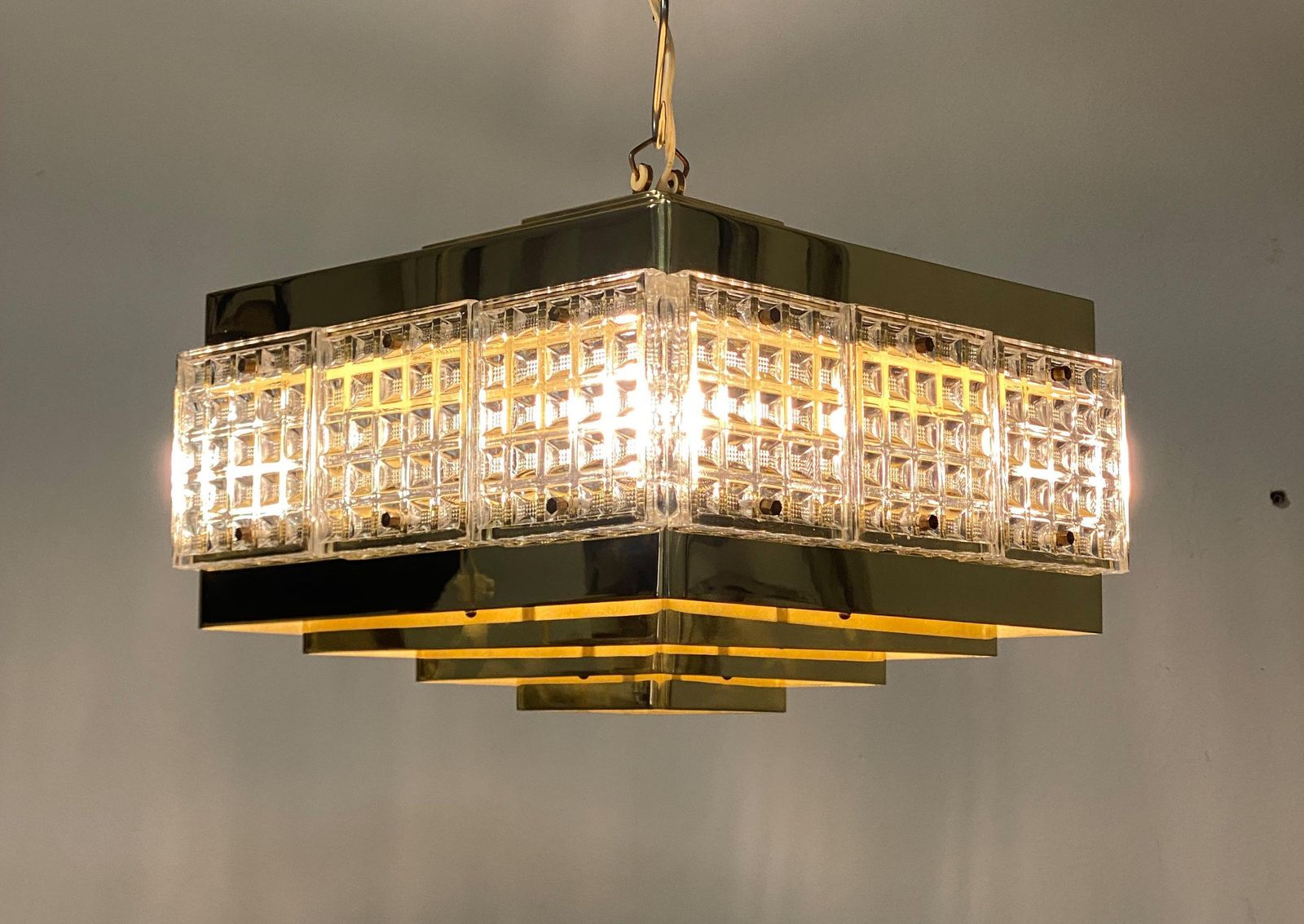 photo buy Brass And Glass Chandelier By Orrefors From The 1960s