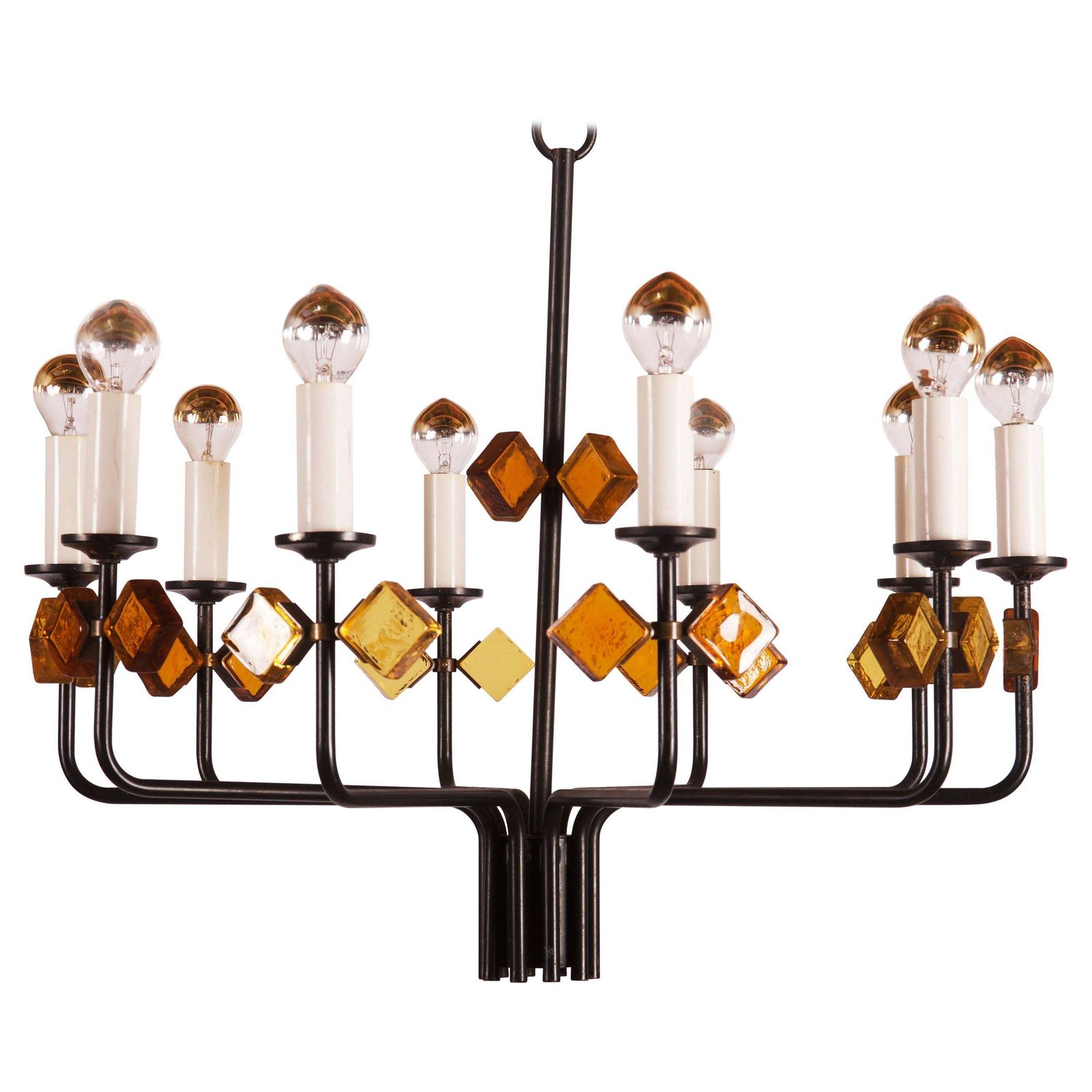 Scandinavian Glass And Iron Chandelier By Svend Aage Holm Sorensen