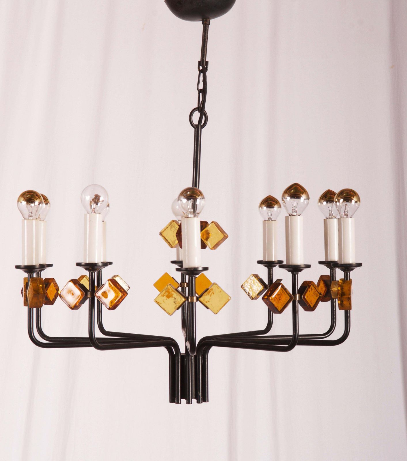 photo for sale Scandinavian Glass And Iron Chandelier By Svend Aage Holm Sorensen