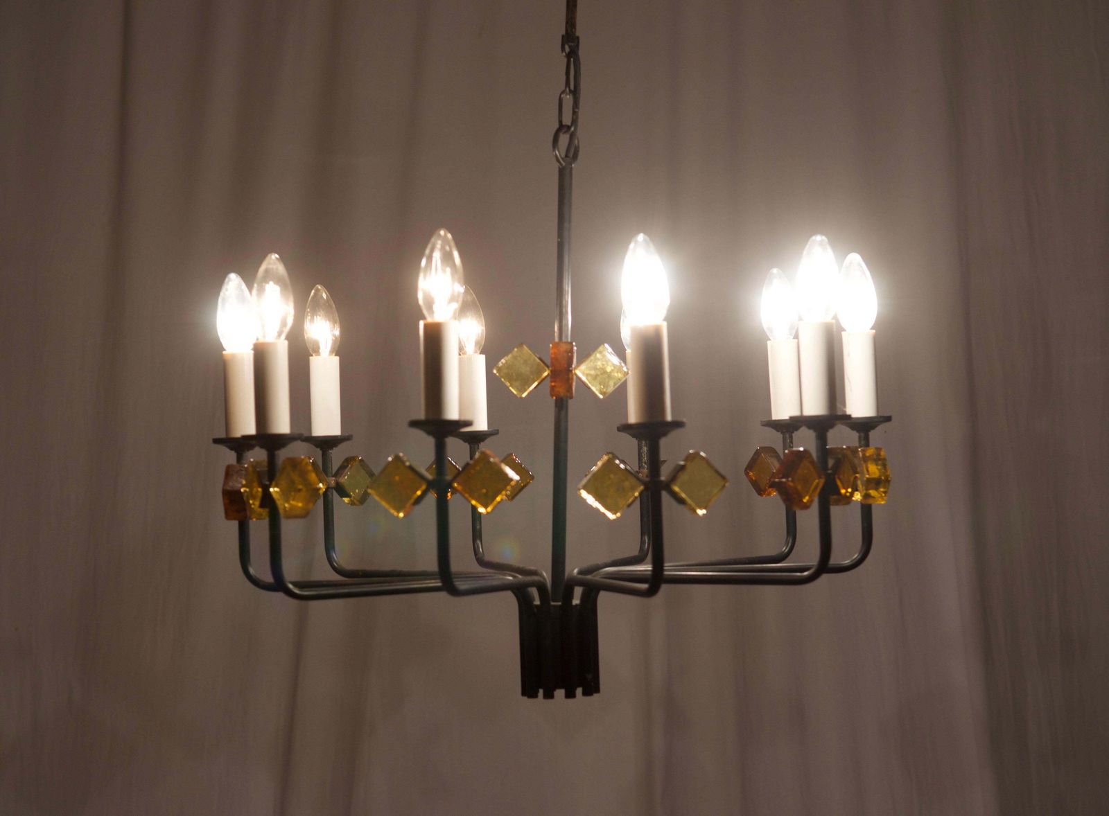 photo vinterior Scandinavian Glass And Iron Chandelier By Svend Aage Holm Sorensen