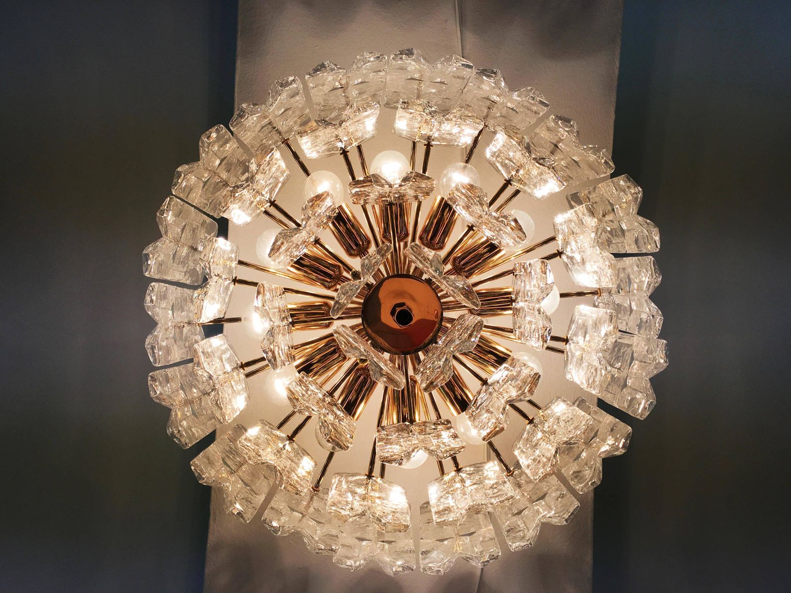 J. T. Kalmar Large "Palazzo" Ice Glass Chandelier Flush Mount photo buy