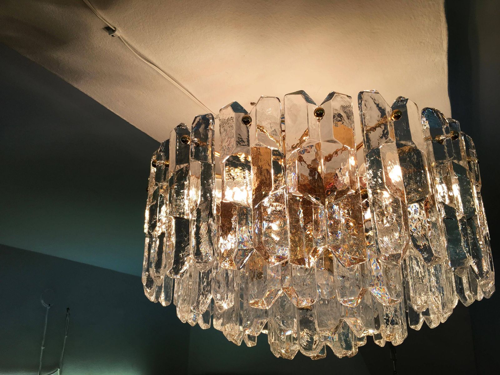photo for sale J. T. Kalmar Large "Palazzo" Ice Glass Chandelier Flush Mount