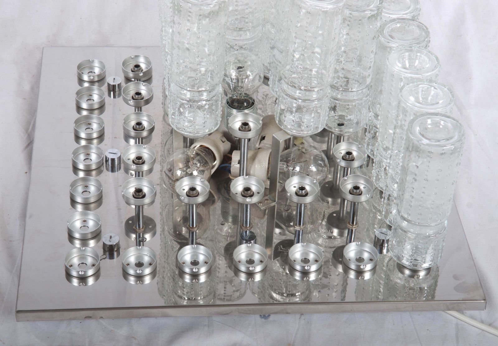 Beautiful Large Vintage Flush Mount Chandelier With Hand Blow Glass Prisms photo for sale