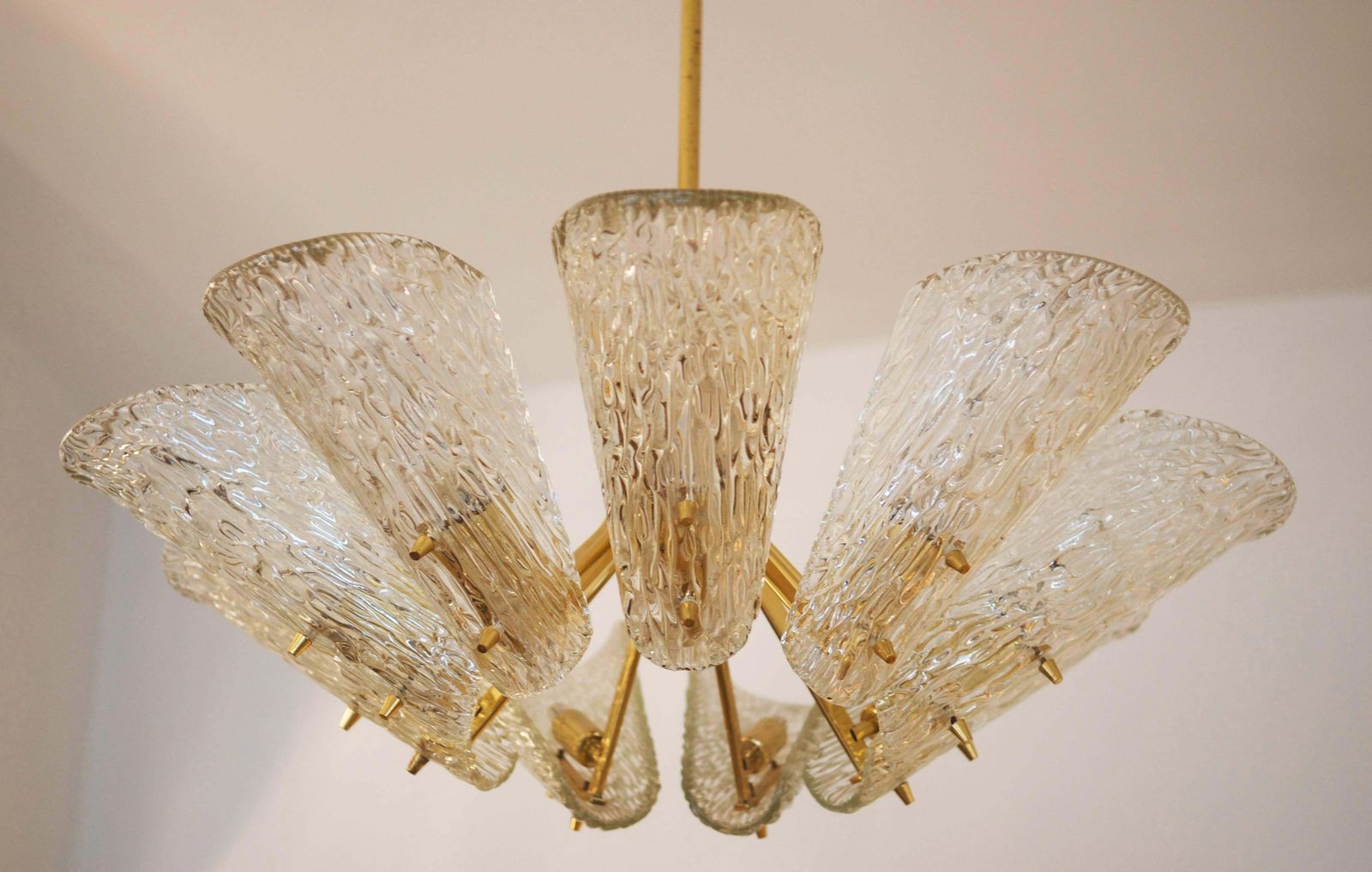 Beautiful Large Chandelier With Textured Glass By Kalmar photo for sale