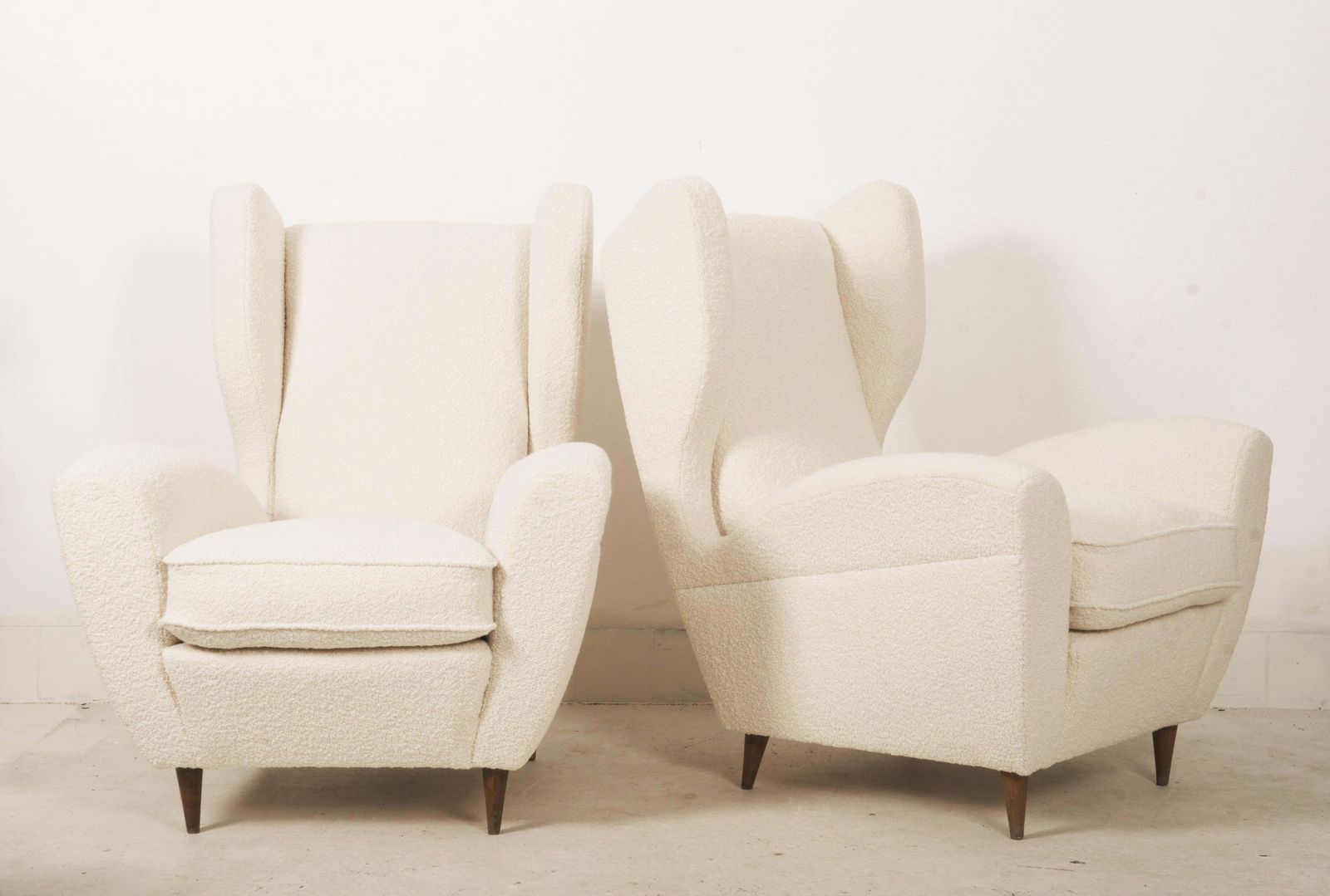 photo for sale Lounge Or Wingback Chairs In Cream Bouclé By Melchiorre Bega