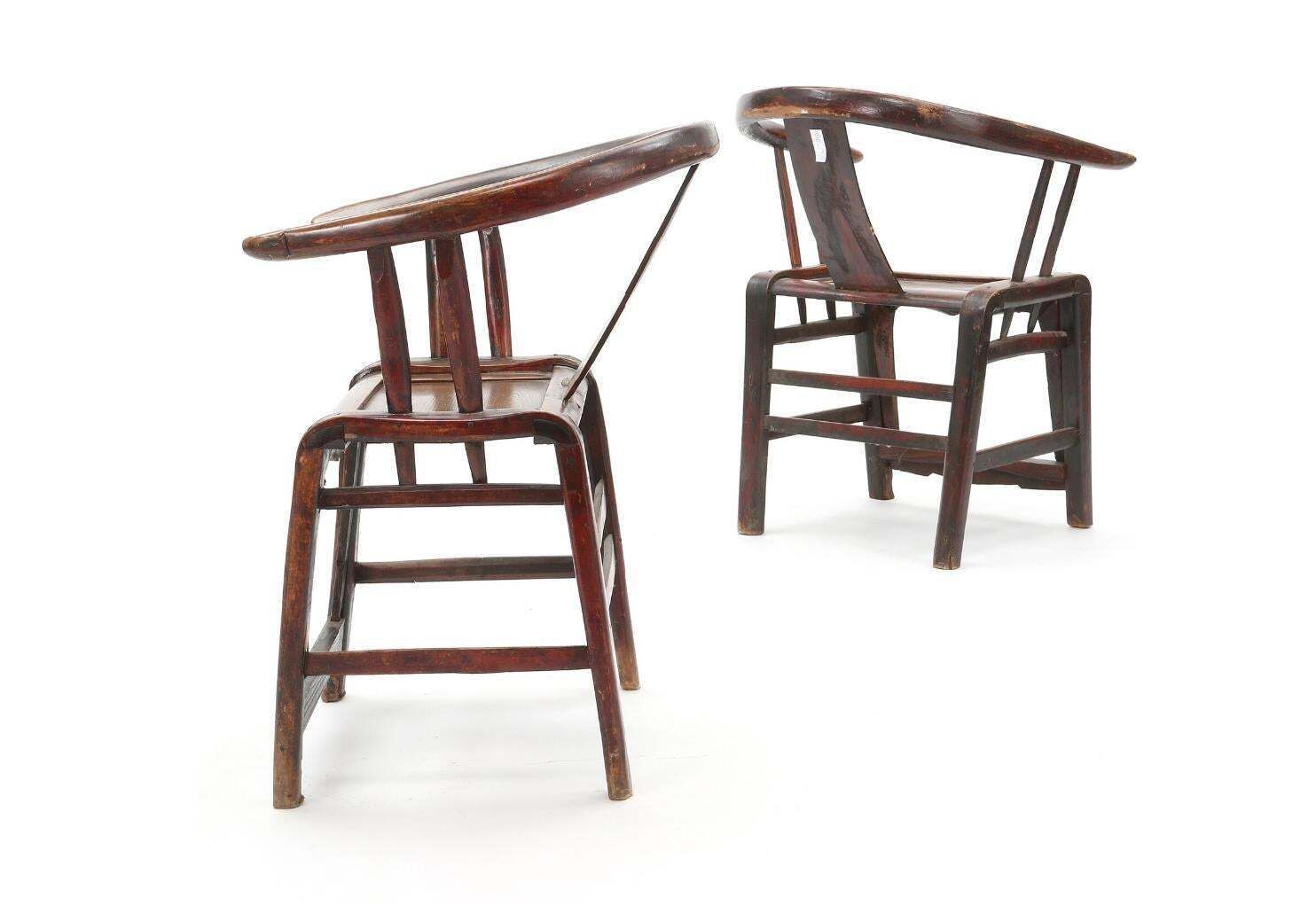 Pair Of Chinese Horseshoe Back Elmwood And Hardwood Armchairs photo furniture