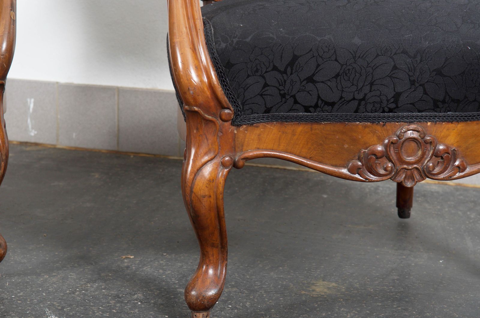Pair Of Louis XV Style Walnut Wood Armchairs photo Furniture