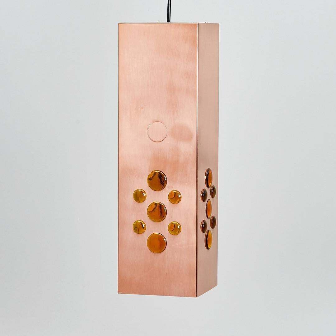 Copper Square Glass Hanging Lamp By Hans Agne Jakobsson Ed. Markaryd, 1960s photo for sale