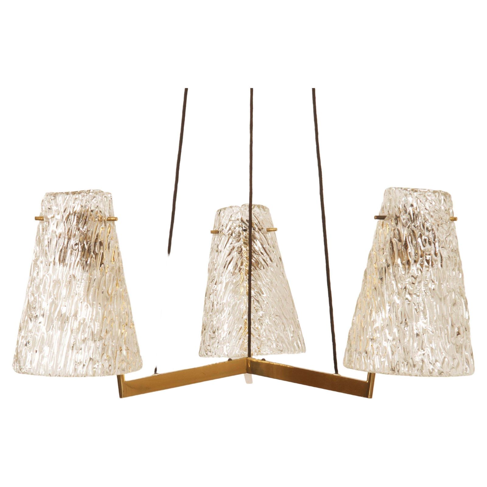 Brass Chandelier With Textured Glass By J. T. Kalmar