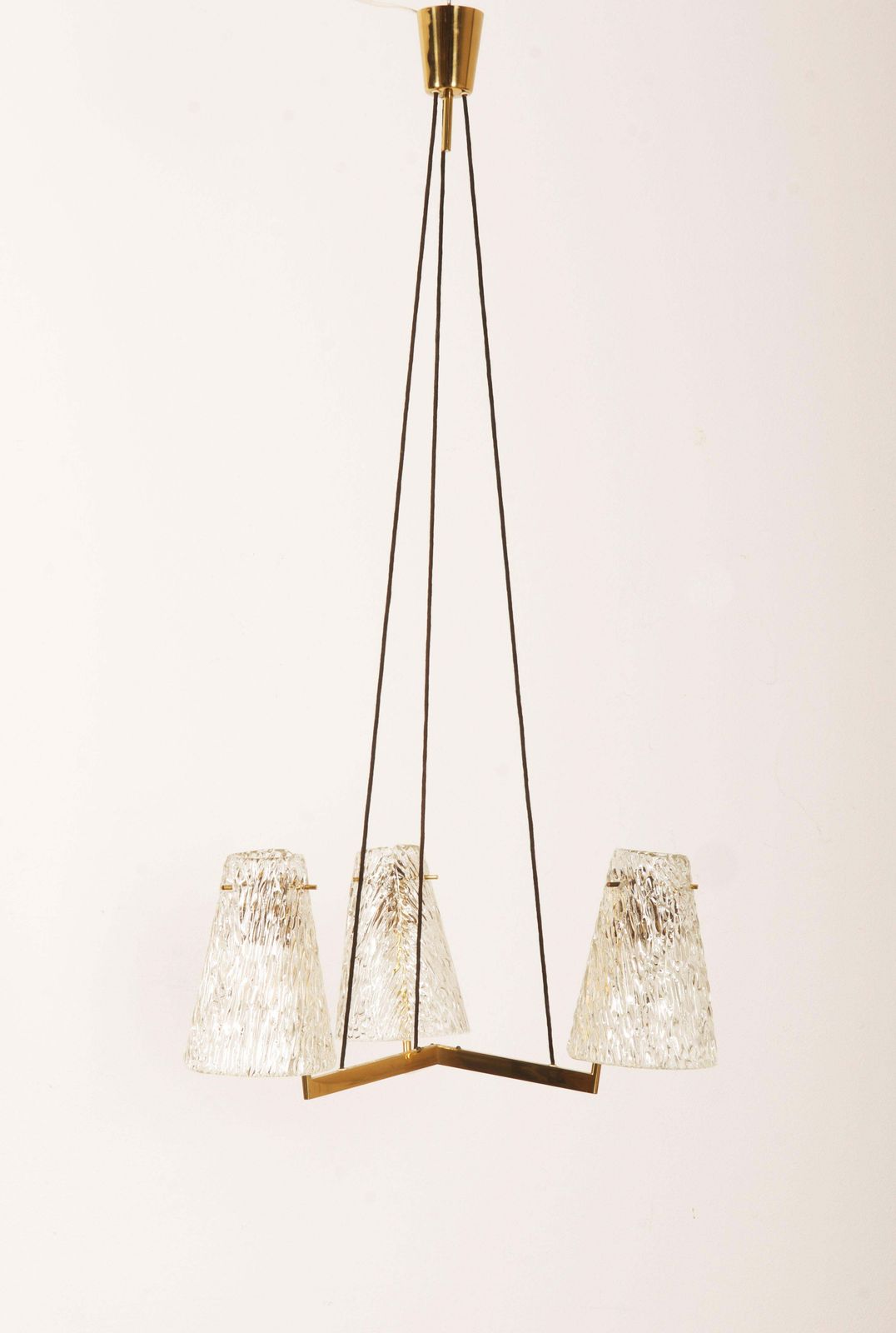 Brass Chandelier With Textured Glass By J. T. Kalmar photo vintage