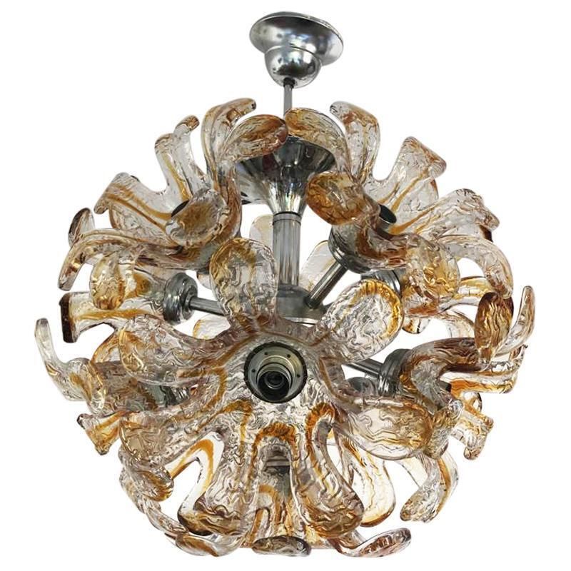 Italian Murano Amber Sputnik Chandelier By Mazzega