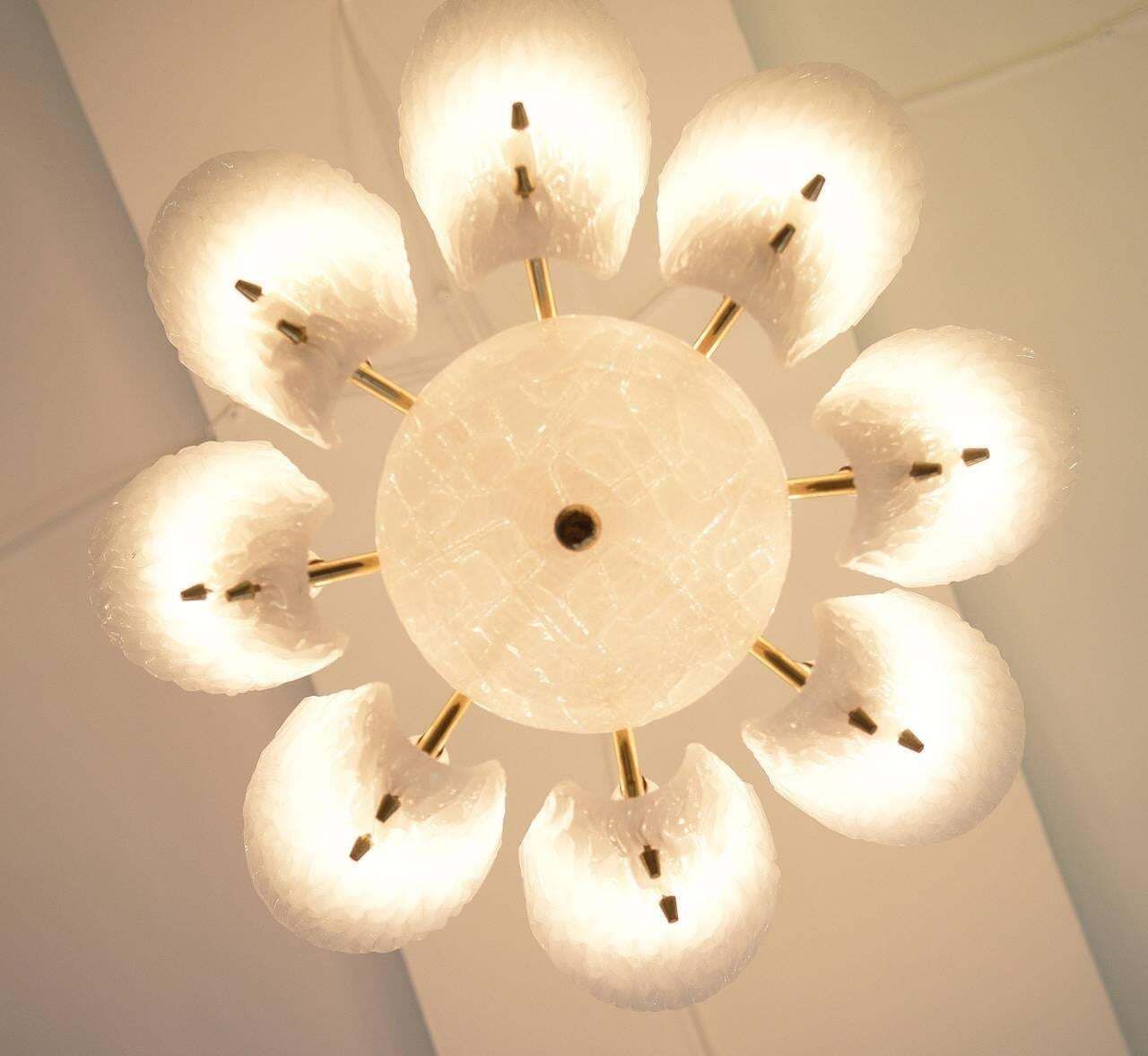 Original Kalmar Milk Ice Glass Chandelier From 1950s photo for sale