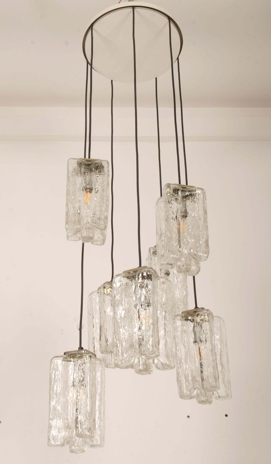 Large Ice Glass Granada Cascading Chandelier By Kalmar photo vintage