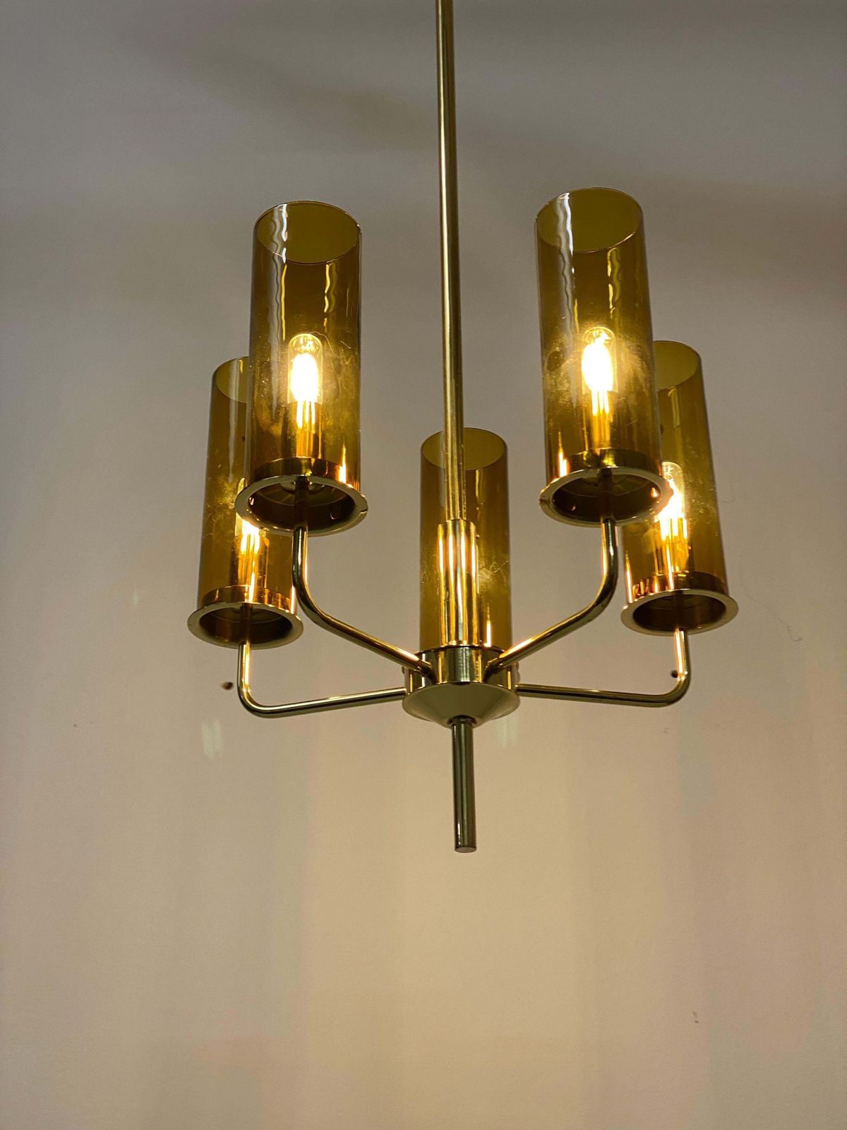 Lighting Brass And Glass Tube Chandelier T434 5 Sonata By Hans Agne Jakobsson photo