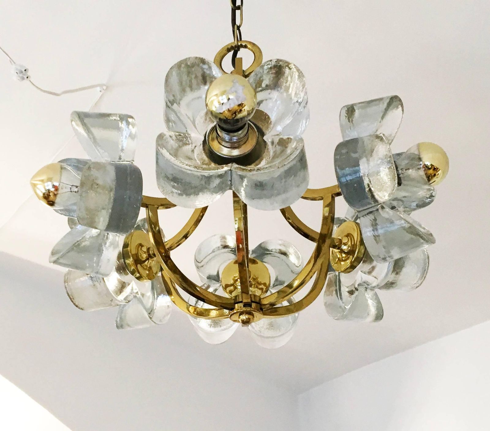 Mid Century Glass And Brass Chandelier By Simon And Schelle photo for sale