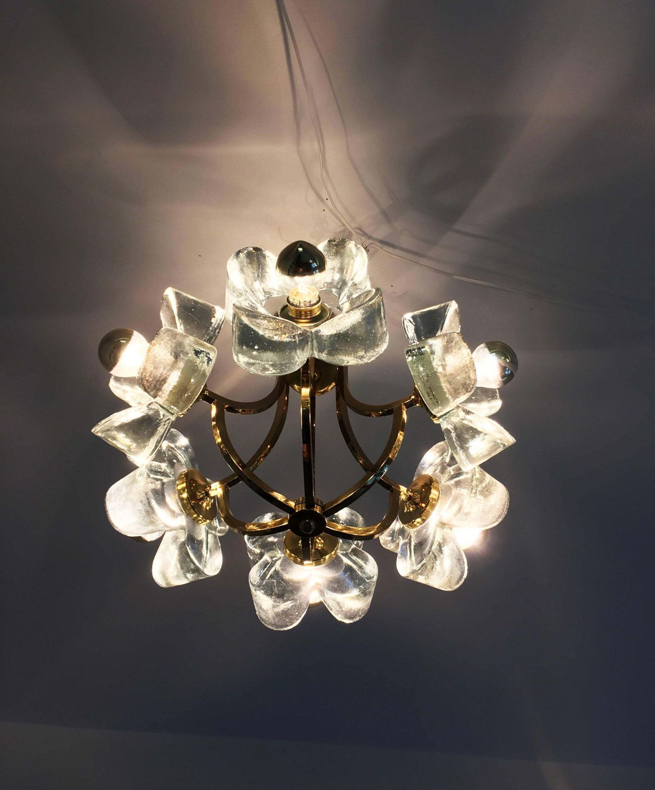 Mid Century Glass And Brass Chandelier By Simon And Schelle photo buy