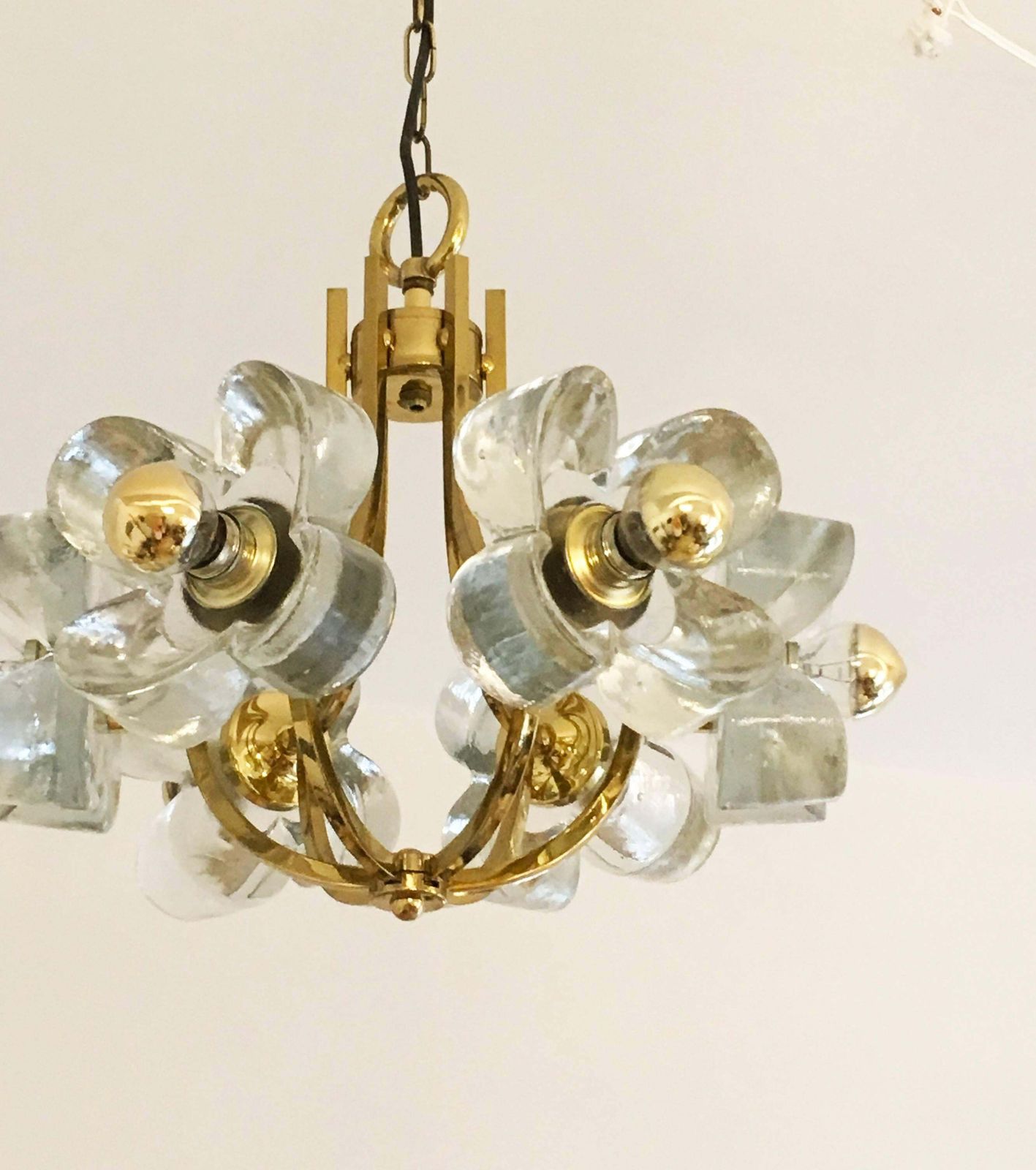 photo for sale Mid Century Glass And Brass Chandelier By Simon And Schelle