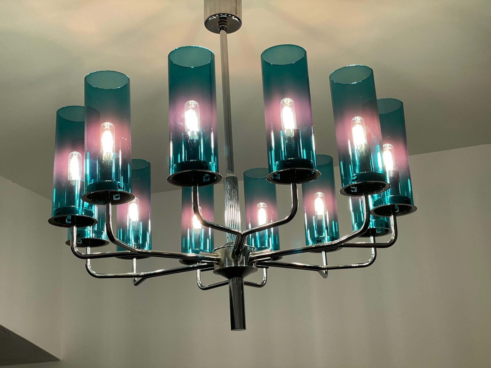 photo vinterior Brass And Blue Glass Tube Chandelier T434 12 Sonata By Hans Agne Jakobsson