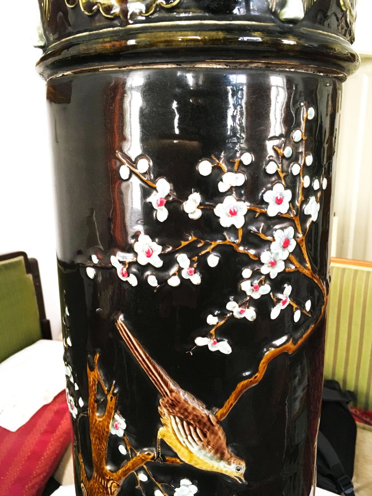 Huge Ceramic Column Flower Stand With Asian Motifs photo Home Decor