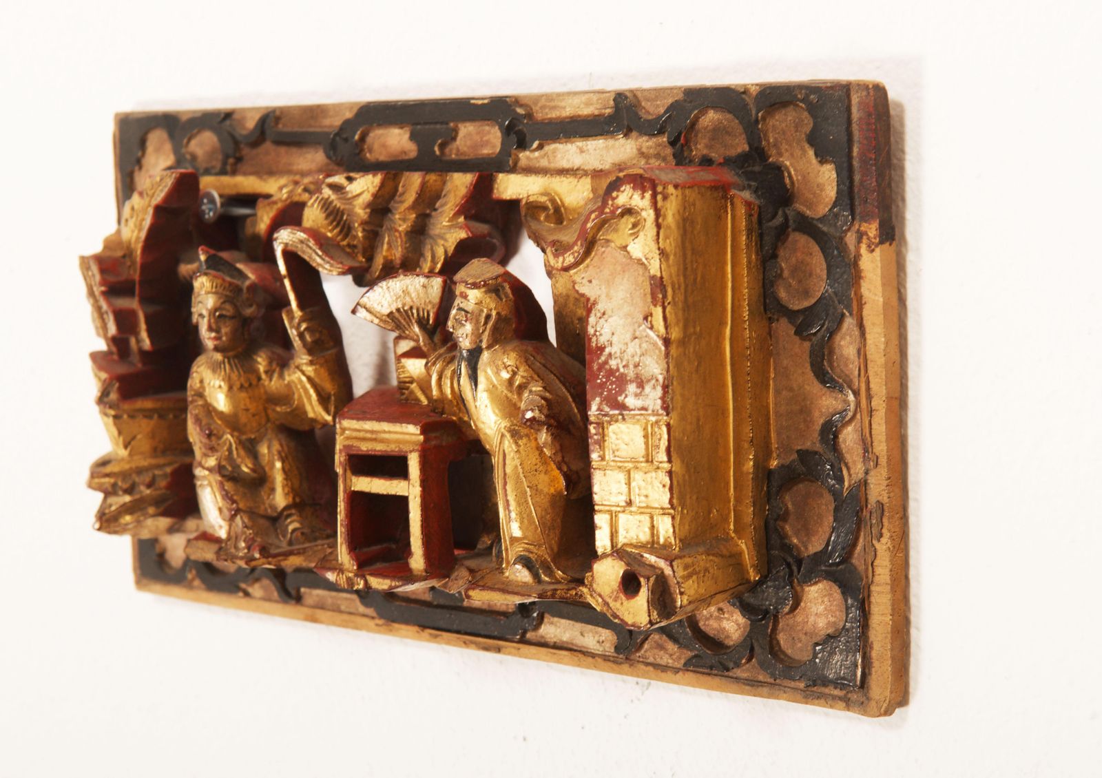 Chinese Carved Wooden Gilded Panel Wall Decoration photo Art