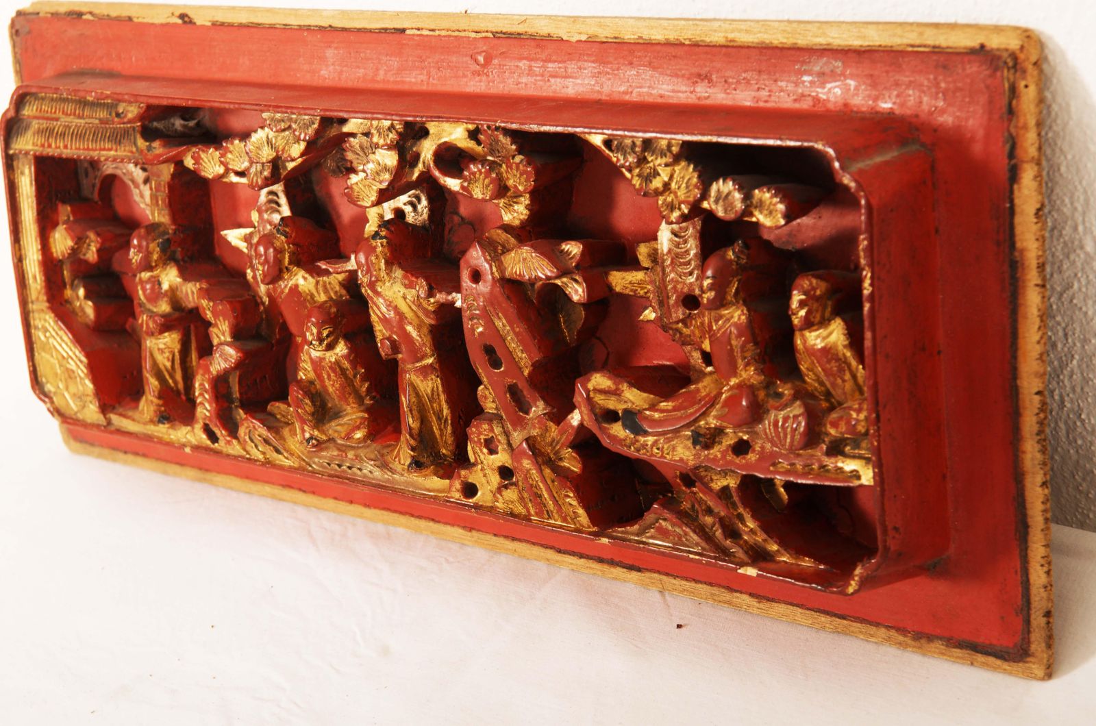 Chinese Carved Wooden Gilded Panel Wall Decoration photo Art