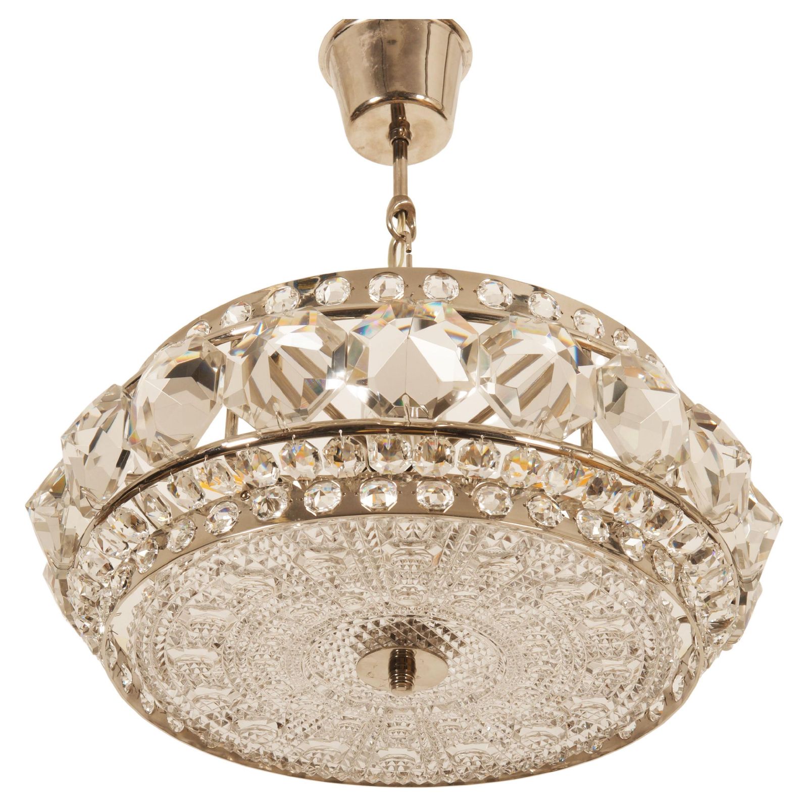 Chromed Brass And Glass Chandelier By Orrefors From The 1960s