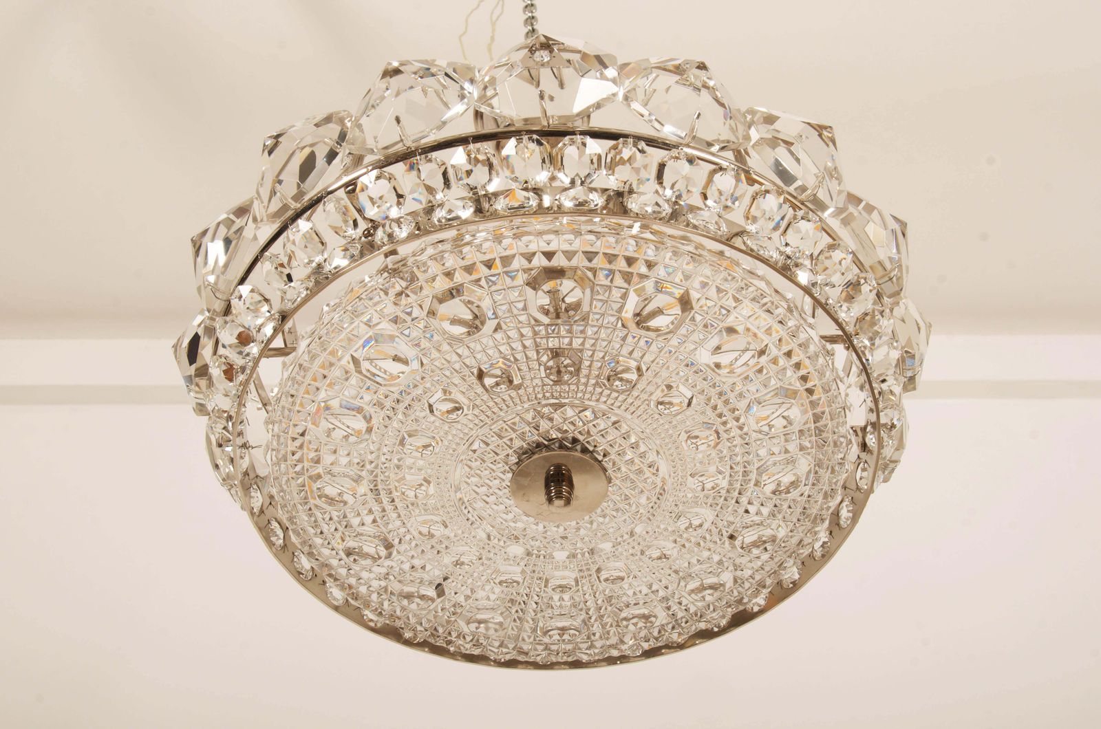 Chromed Brass And Glass Chandelier By Orrefors From The 1960s photo vintage