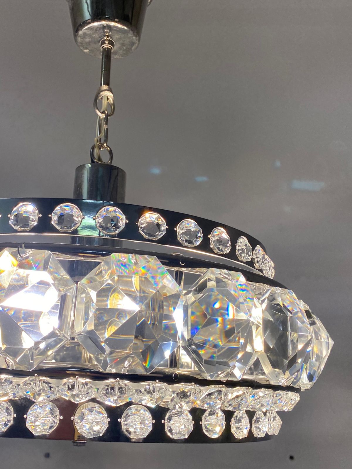 Lighting Chromed Brass And Glass Chandelier By Orrefors From The 1960s photo