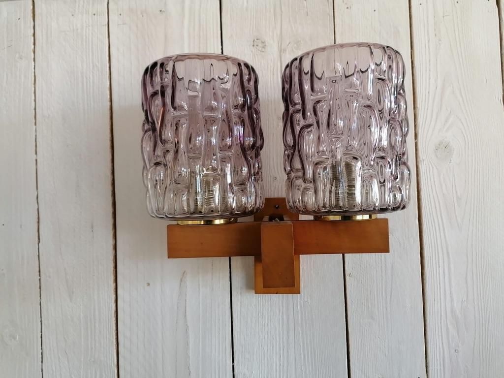 Wall Lamp Teak And Violet Glass By Rupert Nikoll photo vinterior