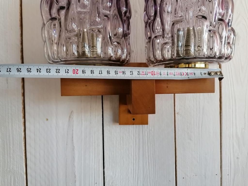 Lighting Wall Lamp Teak And Violet Glass By Rupert Nikoll photo
