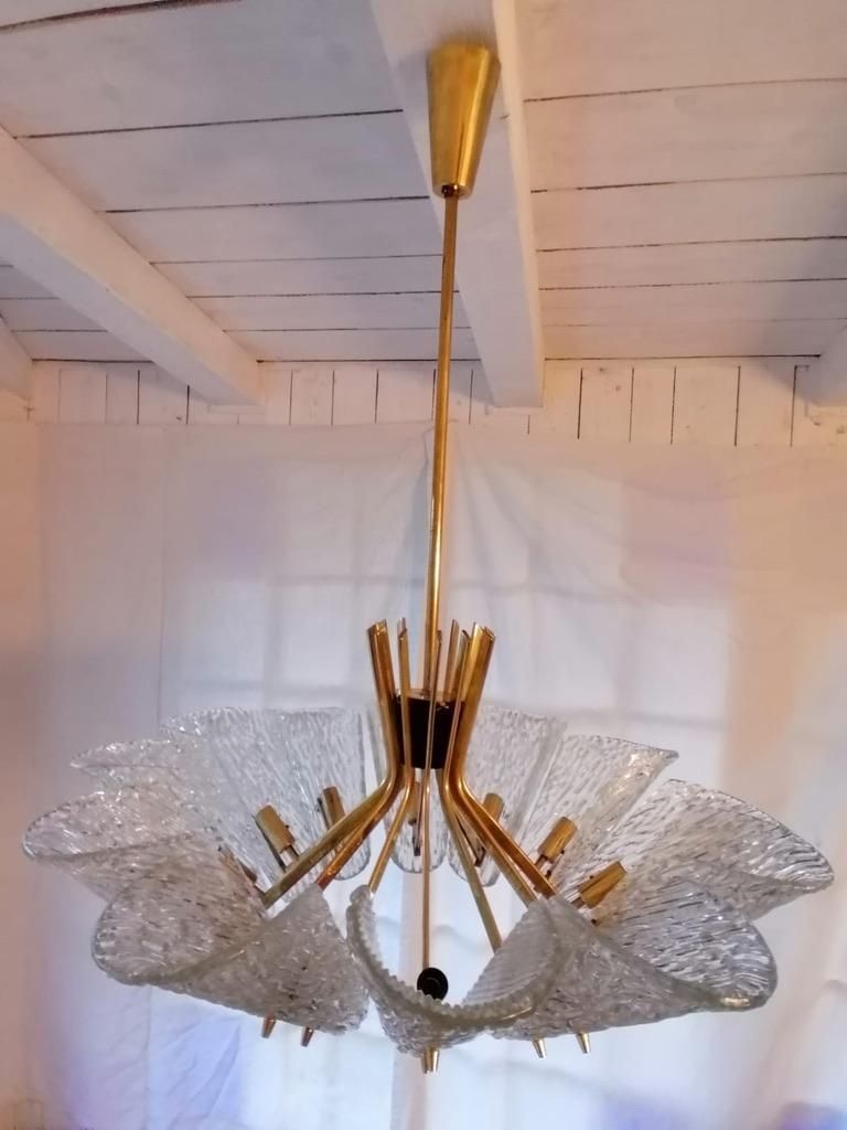 Beautiful Huge Chandelier With Textured Glass By J. T. Kalmar photo for sale