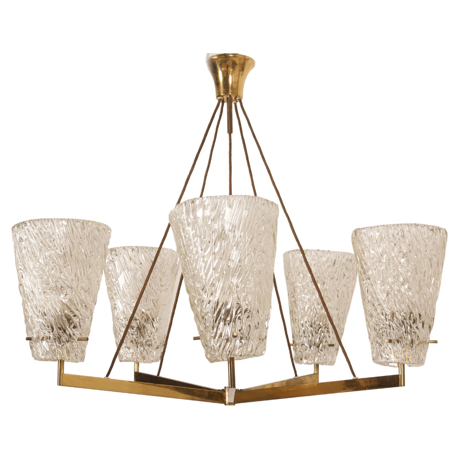 Austrian Brass Chandelier With Textured Glass By J. T. Kalmar