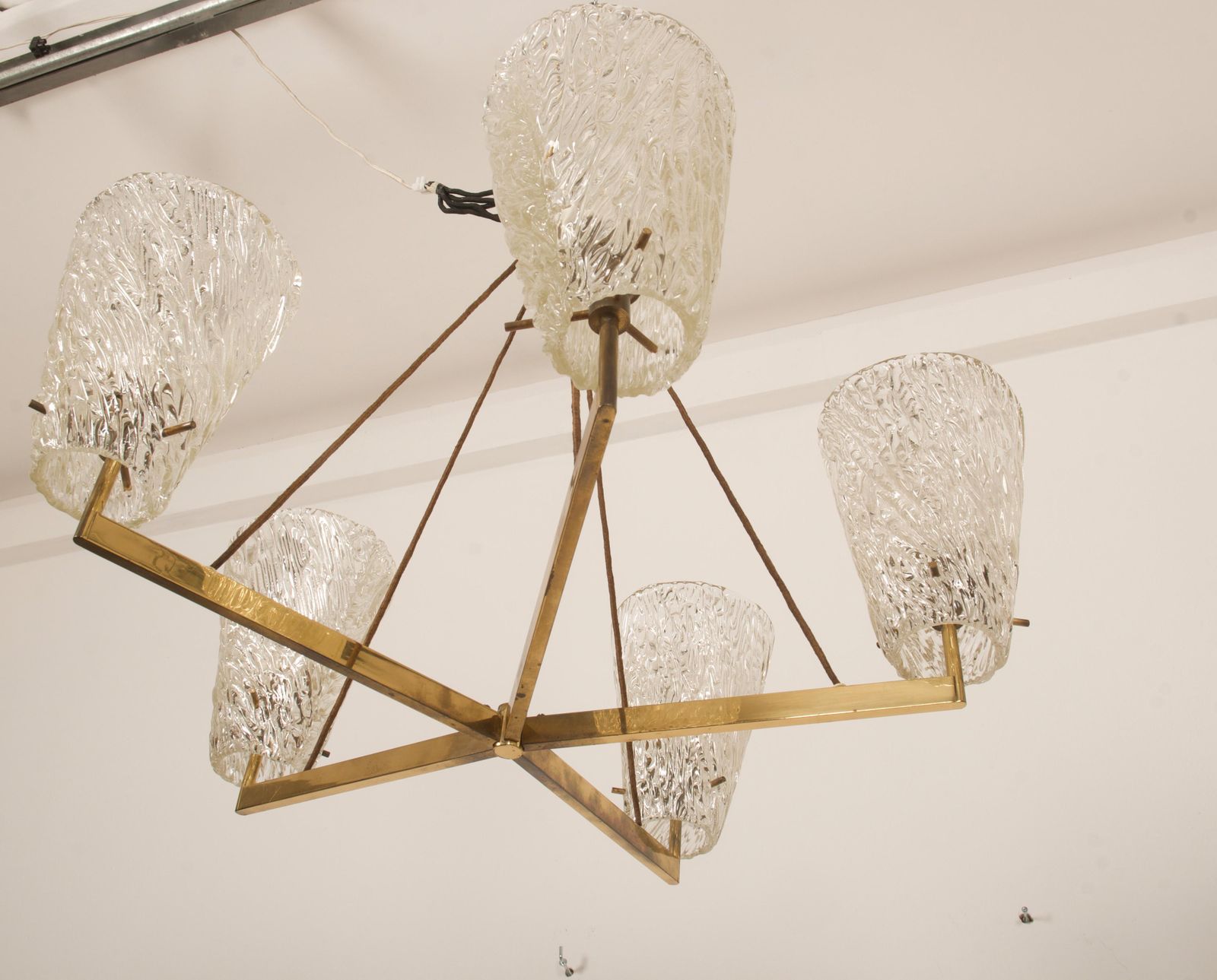Austrian Brass Chandelier With Textured Glass By J. T. Kalmar photo 5323.0