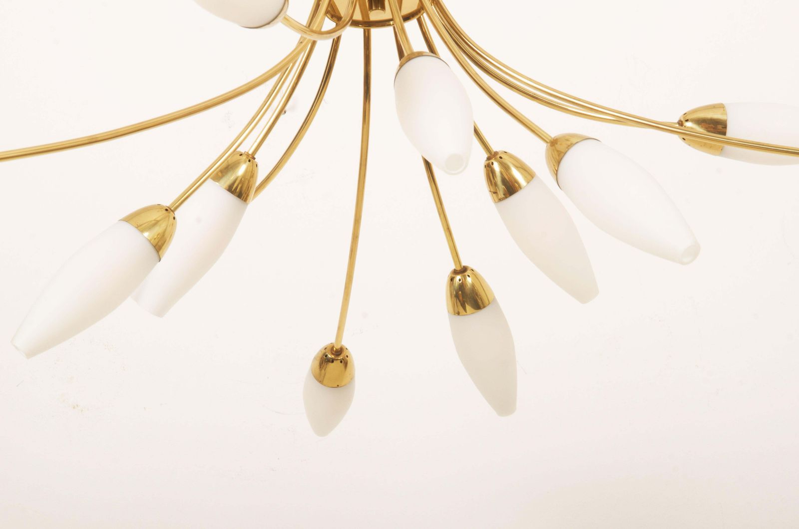 photo vinterior Midcentury Brass Opaline Glass Chandelier By Rupert Nikoll