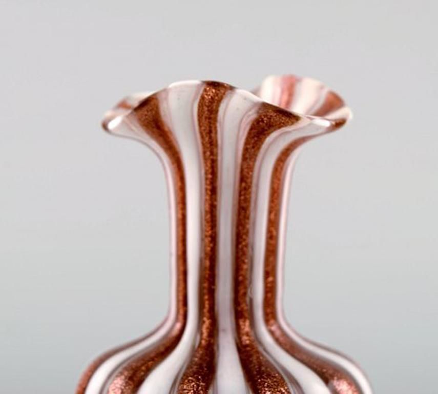 "Zanfirico" Murano, Brown And White Striped Vase In Mouth Blown Art Glass, 1960s photo furniture