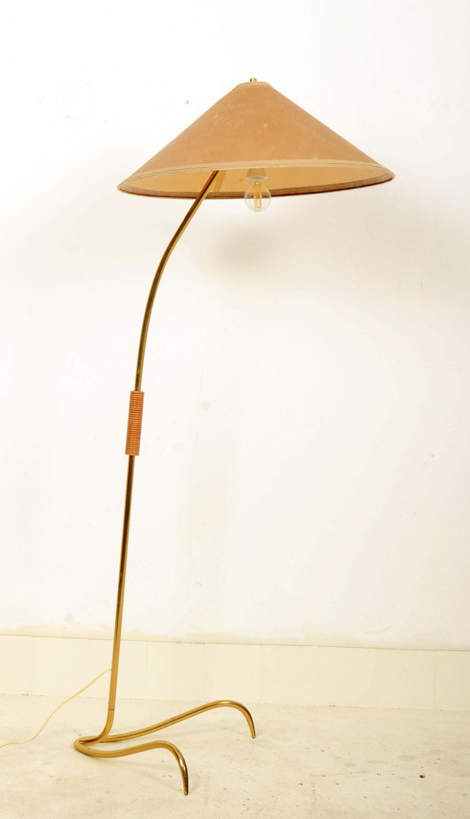 Midcentury Brass Floor Lamp By Rupert Nikoll photo for sale