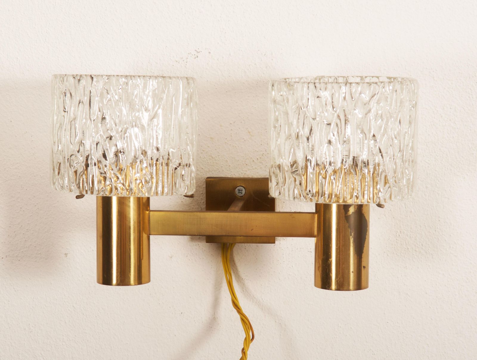 Brass And Crystal Wall Lamps Designed By Carl Fagerlund For Orrefors Set Of Two photo for sale