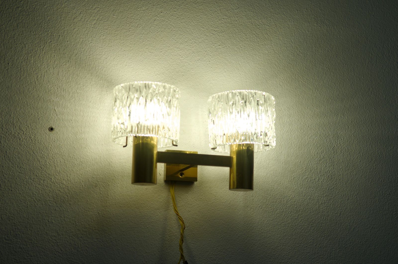 Brass And Crystal Wall Lamps Designed By Carl Fagerlund For Orrefors Set Of Two photo vintage