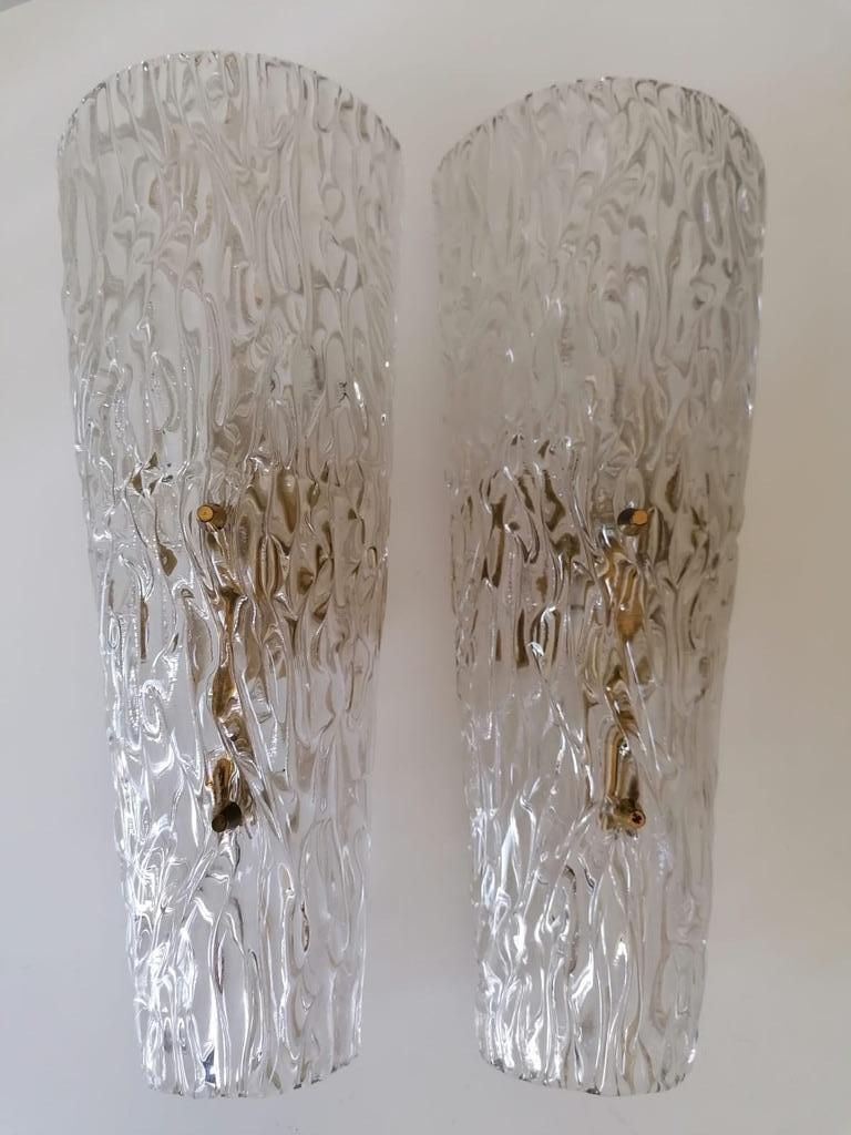Rare Large Structured Glass Wall Lights Sconces By Kalmar photo Lighting