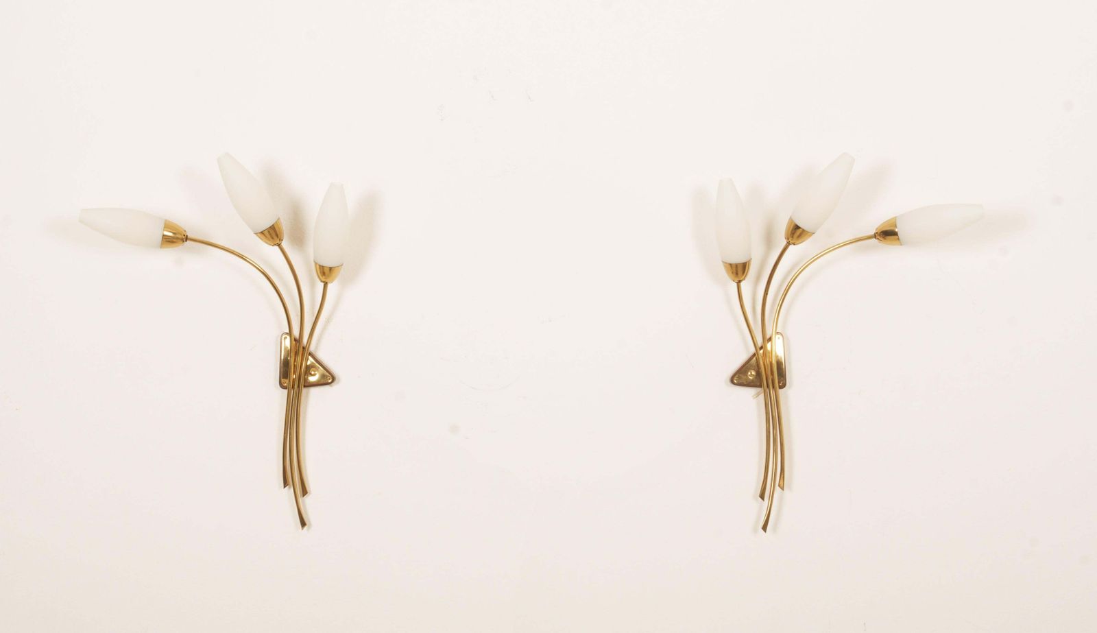 A Pair Of Brass Opaline Glass Sconce Wall Lamp By Rupert Nikoll photo for sale