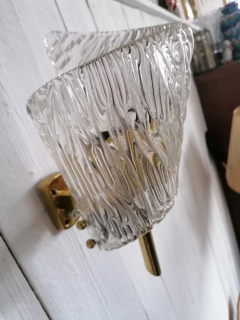 Pair Of Mid Century Structured Glass Wall Lamps Sconces By J. T. Kalmar photo vintage
