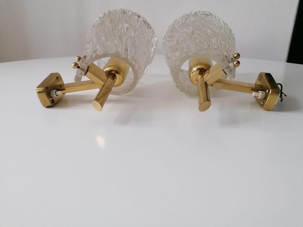 photo vinterior Pair Of Mid Century Structured Glass Wall Lamps Sconces By J. T. Kalmar