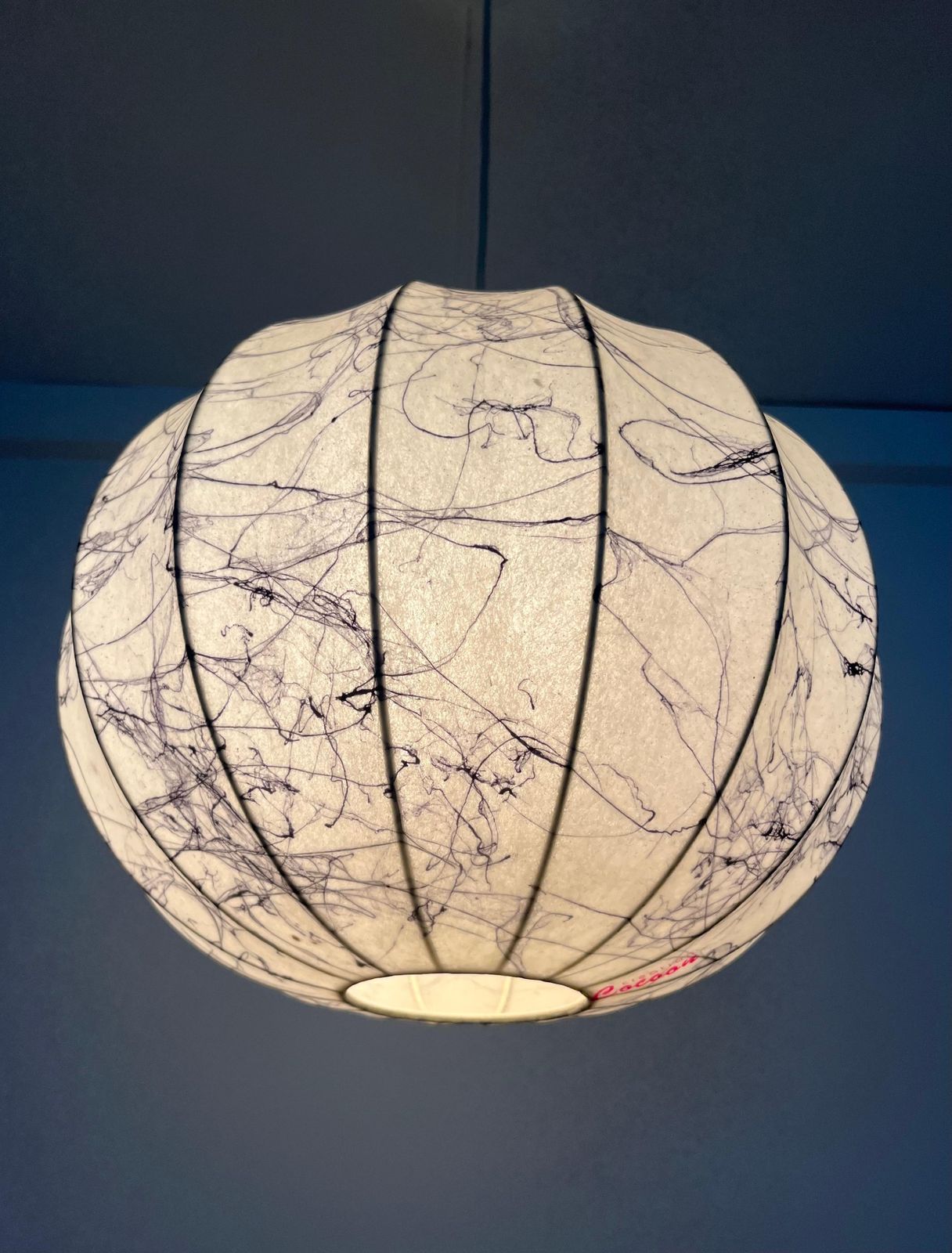 Italian Mid Century Cocoon Grey Chandelier By "Cocoon Crèation", 1970s photo vintage
