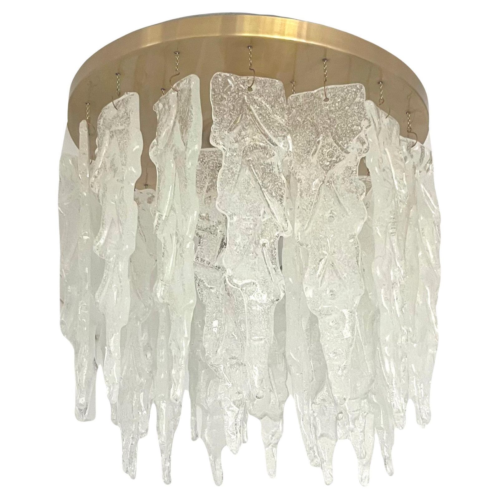 Italian Mid Century Murano Glass Leaf Chandelier Or Flushmount, 1970s